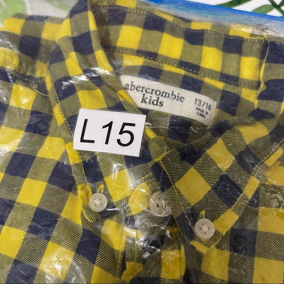 Abercrombie Kids Yellow Navy Check Collar Longsleeve ButtonDown Shirt size 13-14 - Picture 12 of 12